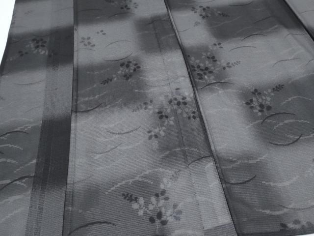 平和屋着物*夏物 小紋 絽 草葉文 黒地 正絹 逸品 CABG8697th