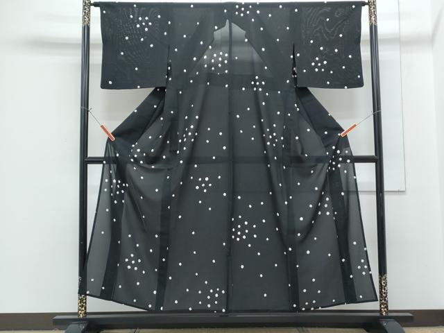 平和屋着物*夏物 小紋 絞り 絽 あられ 黒地 正絹 逸品 CABG8699th