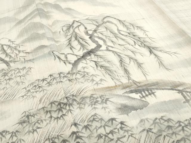 平和屋着物*夏物 訪問着 生紬地 渡橋風景文 正絹 逸品 CABG8701th