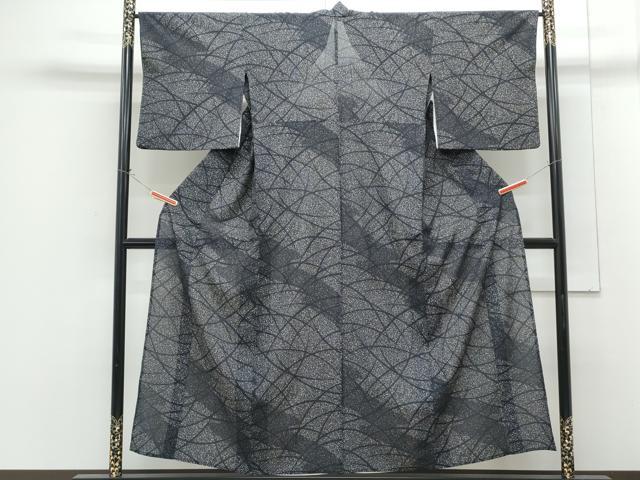 平和屋着物*夏物 小紋 絽 芝草文 たたき染め 黒地 正絹 逸品 CABG8703th