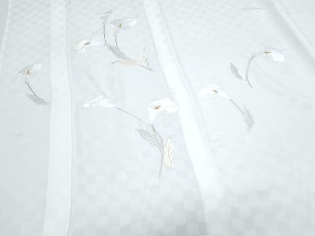 平和屋着物*夏物 訪問着 総刺繍 市松紋紗 百合 金糸 ロング丈 正絹 逸品 CABG8708th