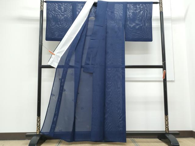 平和屋着物*夏物 色無地 絽 蔦の葉紋紗 紺色 正絹 逸品 CABG8713th