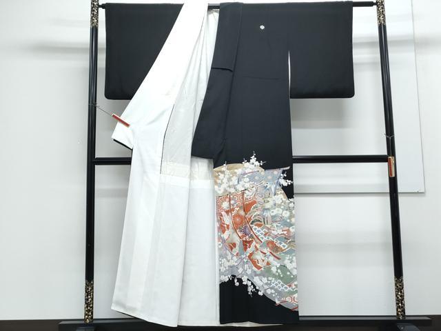 平和屋着物■豪華黒留袖 駒刺繍 几帳飛鶴花文 金彩 正絹 逸品 CABG8721th