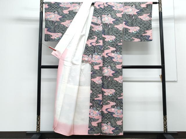 平和屋着物■小紋 型染め 流水花鳥文 洗える着物 CABG8731th