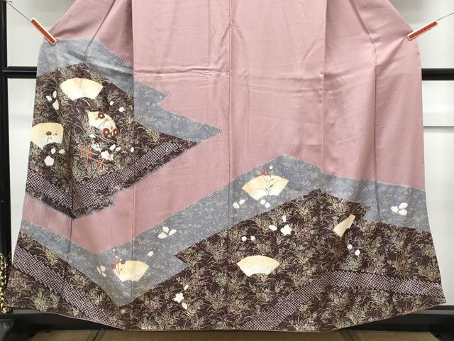平和屋着物■訪問着 絞り 刺繍 地紙花蝶文 金彩 正絹 逸品 CABG8746th