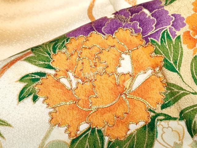 平和屋着物■訪問着 駒刺繍 桧扇花文 暈し染め 金彩 正絹 逸品 CABG8778th