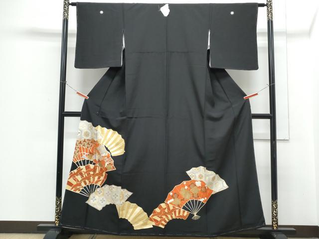 平和屋着物■豪華黒留袖 駒刺繍 桧扇御所車飛鶴文 金銀彩 正絹 逸品 CABG8782th