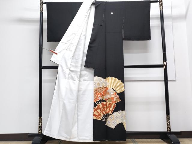 平和屋着物■豪華黒留袖 駒刺繍 桧扇御所車飛鶴文 金銀彩 正絹 逸品 CABG8782th