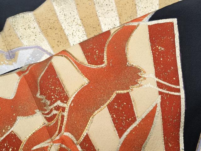 平和屋着物■豪華黒留袖 駒刺繍 桧扇御所車飛鶴文 金銀彩 正絹 逸品 CABG8782th