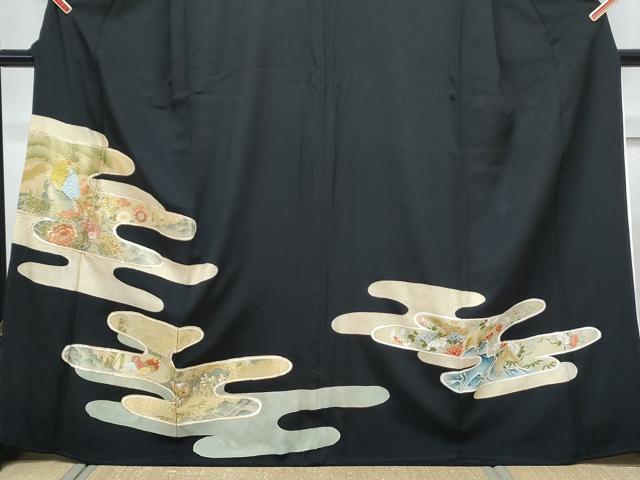 平和屋着物■豪華黒留袖 駒刺繍 エ霞尾長鳥花文 金彩 正絹 逸品 CABG8783th