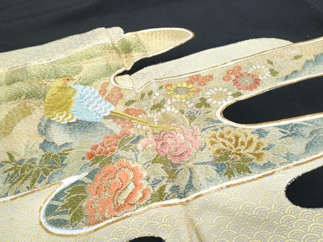 平和屋着物■豪華黒留袖 駒刺繍 エ霞尾長鳥花文 金彩 正絹 逸品 CABG8783th