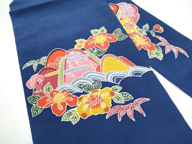 平和屋着物●九寸名古屋帯 型染め 遠山草花文 正絹 逸品 CABG8807hy