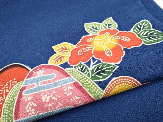 平和屋着物●九寸名古屋帯 型染め 遠山草花文 正絹 逸品 CABG8807hy
