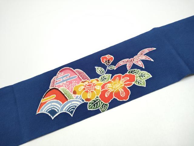 平和屋着物●九寸名古屋帯 型染め 遠山草花文 正絹 逸品 CABG8807hy