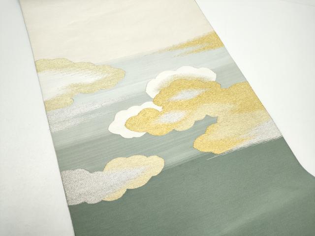 平和屋着物●爪掻き本綴れ 八寸名古屋帯 すくい織 雲重ね文 金銀糸 正絹 逸品 CABG8811hy