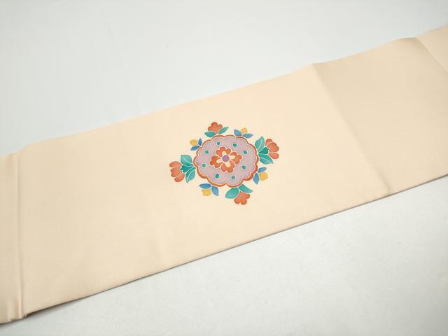 平和屋着物●塩瀬 九寸名古屋帯 孔雀花文 正絹 逸品 CABG8819hy