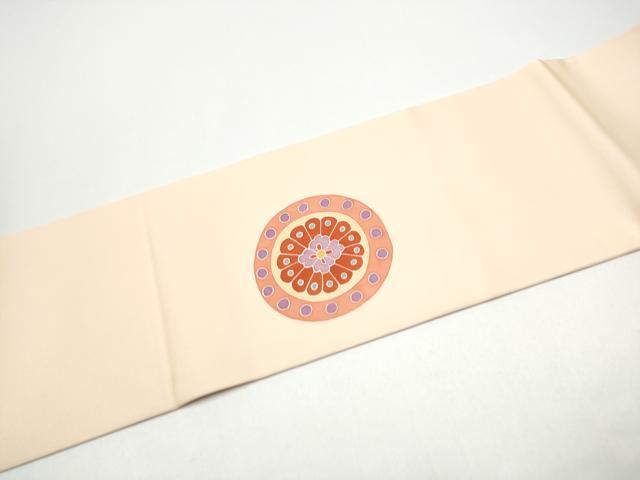 平和屋着物●塩瀬 九寸名古屋帯 孔雀花文 正絹 逸品 CABG8819hy