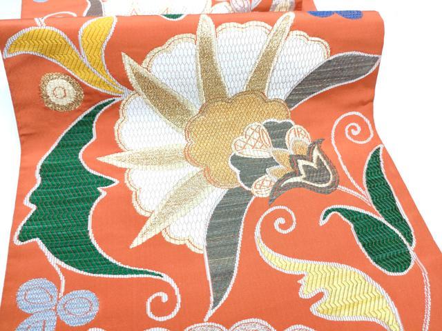平和屋着物●洛風林 工芸帯地 六通柄袋帯 更紗花唐草文 金銀糸 正絹 逸品 CABG8842hy