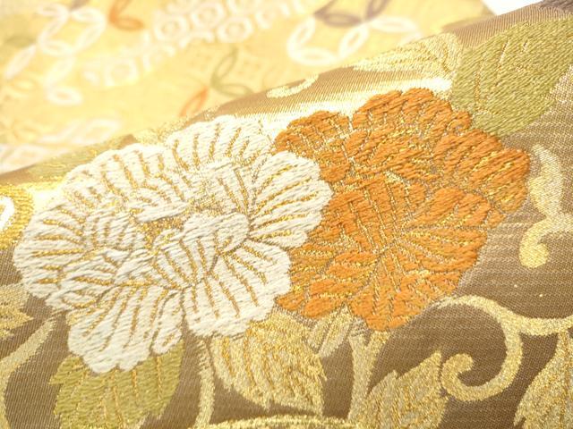 平和屋着物●六通柄袋帯 唐織 吉祥花文 金糸 正絹 逸品 CABG8849hy
