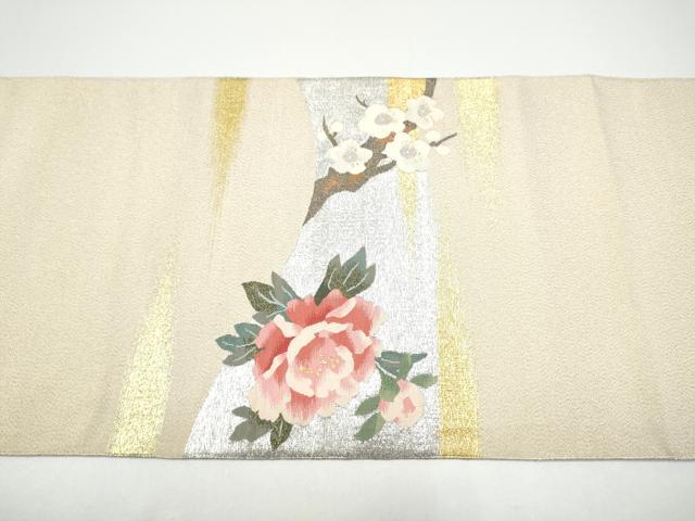 平和屋着物●手織綴れ 山鹿清華 爪掻き本綴れ 太鼓柄袋帯 牡丹 金銀糸 正絹 逸品 CABG8857hy