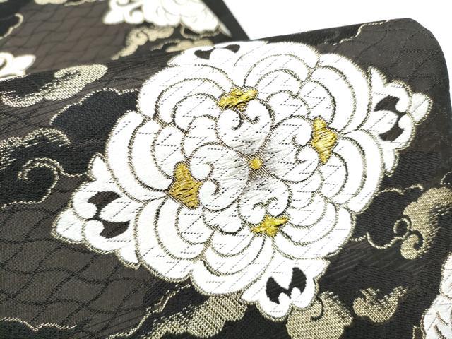 平和屋着物●六通柄袋帯 唐織 菱花文 黒地 金銀糸 正絹 逸品 CABG8870hy