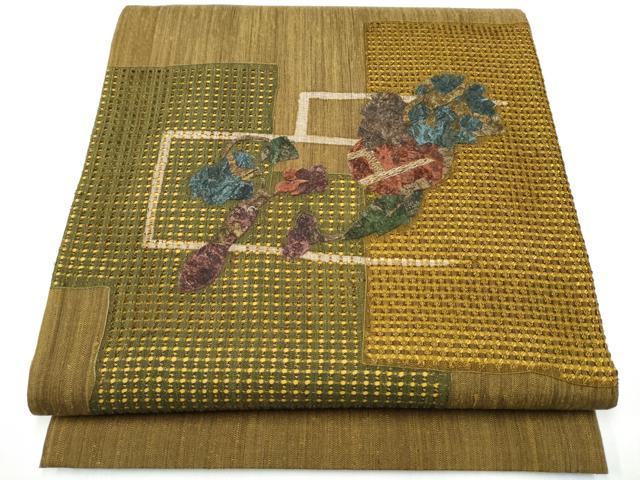 平和屋着物●中国三大刺繍 スワトウ刺繍 太鼓柄袋帯 紬地 成物 金糸 正絹 逸品 CABG8873hy