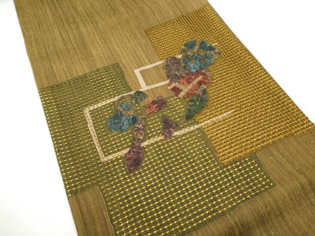 平和屋着物●中国三大刺繍 スワトウ刺繍 太鼓柄袋帯 紬地 成物 金糸 正絹 逸品 CABG8873hy