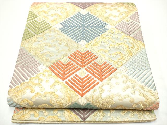 平和屋着物●六通柄袋帯 唐織 菱松葉文 金糸 正絹 逸品 CABG8875hy