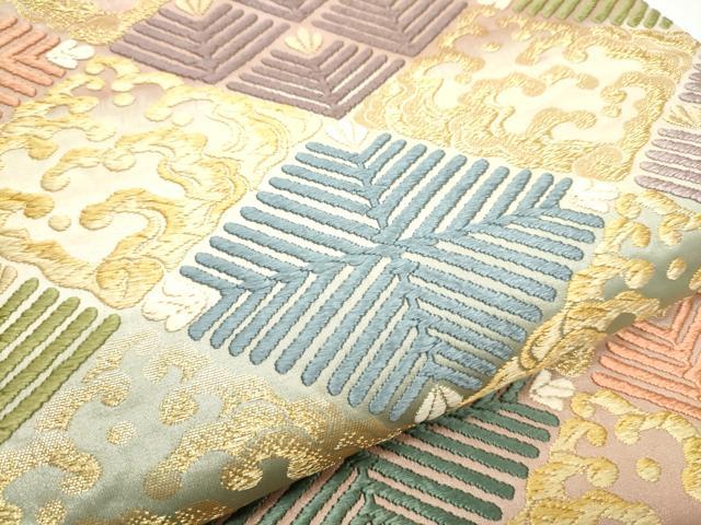 平和屋着物●六通柄袋帯 唐織 菱松葉文 金糸 正絹 逸品 CABG8875hy