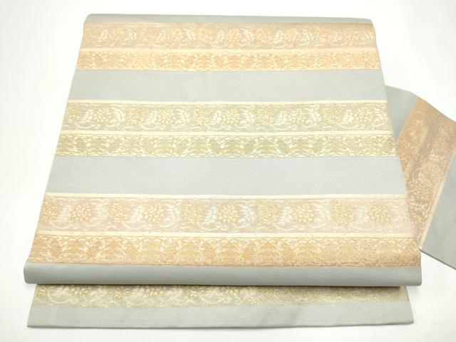 平和屋着物●九寸名古屋帯 横段花唐草文 金糸 正絹 逸品 CABG8905hy