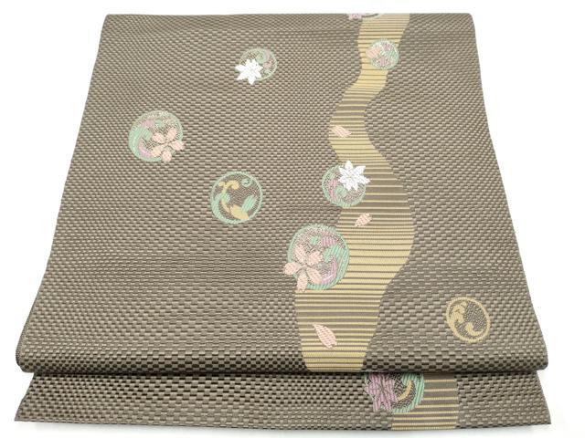 平和屋着物●本場筑前博多織 八寸名古屋帯 草花丸文 金糸 正絹 逸品 CABG8909hy