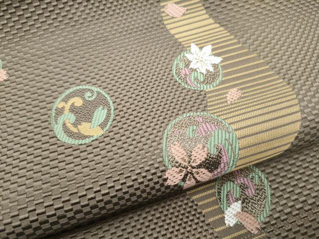 平和屋着物●本場筑前博多織 八寸名古屋帯 草花丸文 金糸 正絹 逸品 CABG8909hy