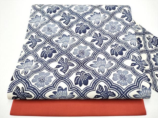平和屋着物●全通柄 九寸名古屋帯 型染め 花鳥文 正絹 逸品 CABG8911hy