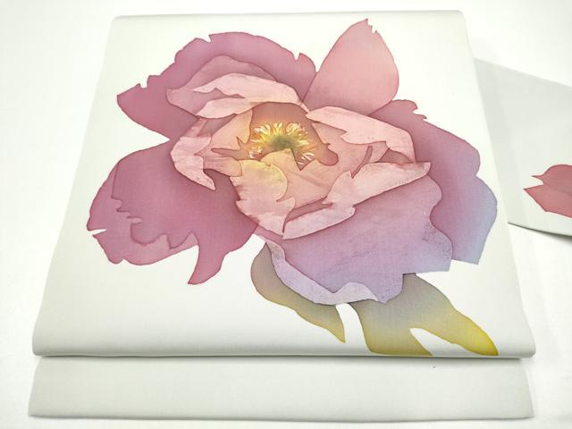 平和屋着物●塩瀬 九寸名古屋帯 作家物 ろうけつ染 舞花文 正絹 逸品 CABG8913hy