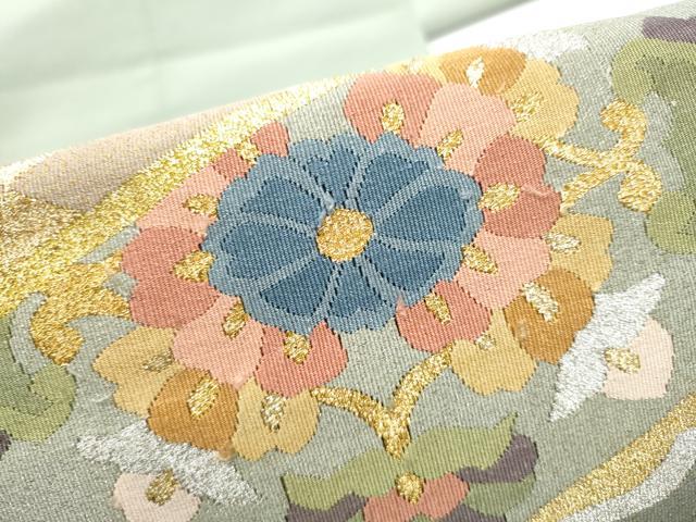 平和屋着物●爪掻き本綴れ 八寸名古屋帯 花鳥文 金銀糸 正絹 逸品 CABG8914hy