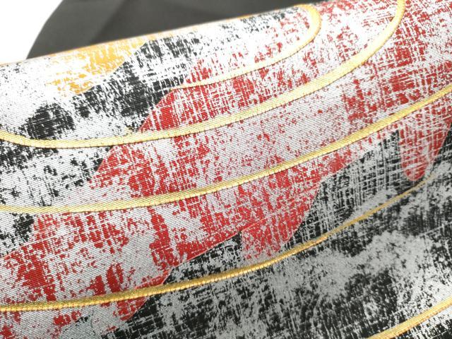 平和屋着物●塩瀬 九寸名古屋帯 駒刺繍 流水文 黒地 金銀彩 正絹 逸品 CABG8915hy
