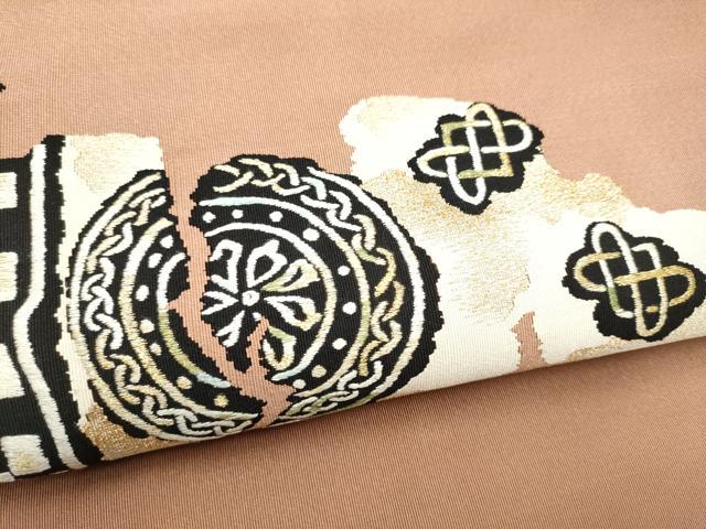 平和屋着物●爪掻き本綴れ 八寸名古屋帯 市松舞桜文 金糸 正絹 逸品 CABG8916hy