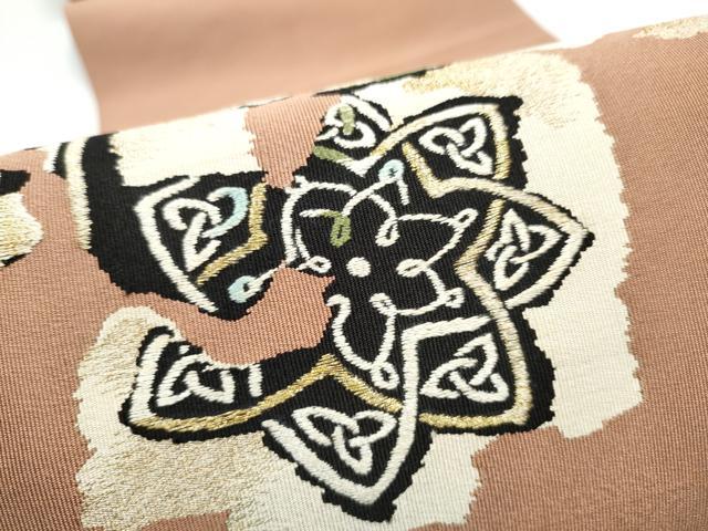平和屋着物●爪掻き本綴れ 八寸名古屋帯 市松舞桜文 金糸 正絹 逸品 CABG8916hy