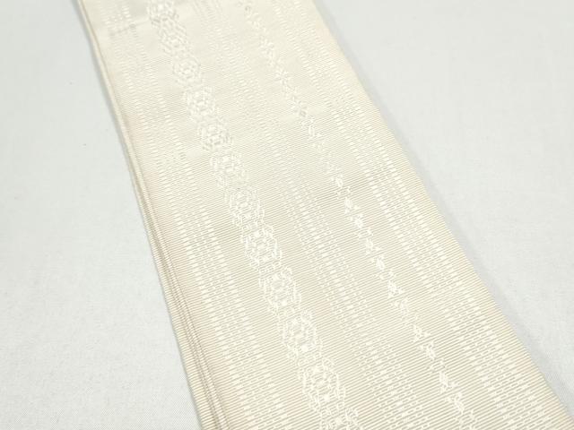 平和屋着物●男性 本場筑前博多織 角帯 献上 色無地 生成り色 正絹 逸品 CABG8952hy