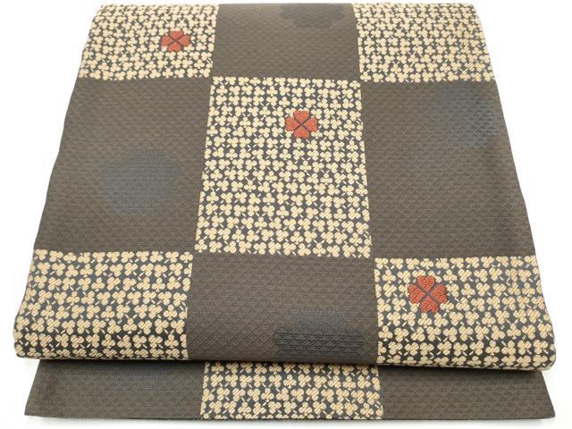 平和屋着物●六通柄袋帯 唐織 市松四つ葉のクローバー 正絹 逸品 CABG8975hy