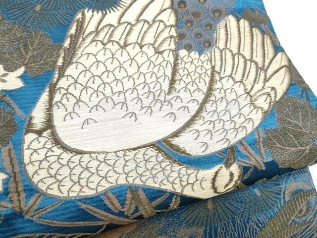 平和屋着物●アンティーク 大正ロマン 丸帯 孔雀草花文 引き抜き帯 正絹 逸品 CABG8981hy