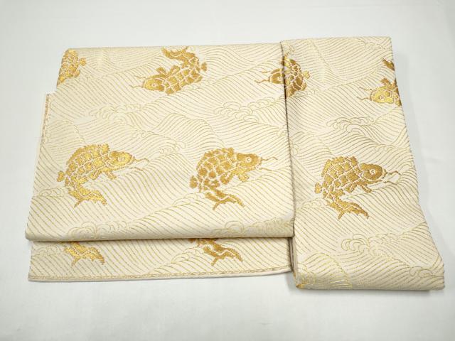 平和屋着物●龍村美術織物 たつむら つけ帯 踊鯉 金糸 正絹 逸品 CABG9002hy