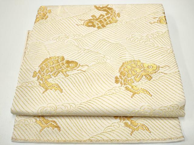 平和屋着物●龍村美術織物 たつむら つけ帯 踊鯉 金糸 正絹 逸品 CABG9002hy
