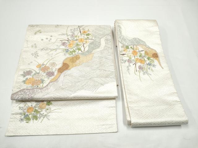 平和屋着物●つけ帯 総刺繍 流水花文 金銀糸 正絹 逸品 CABG9003hy