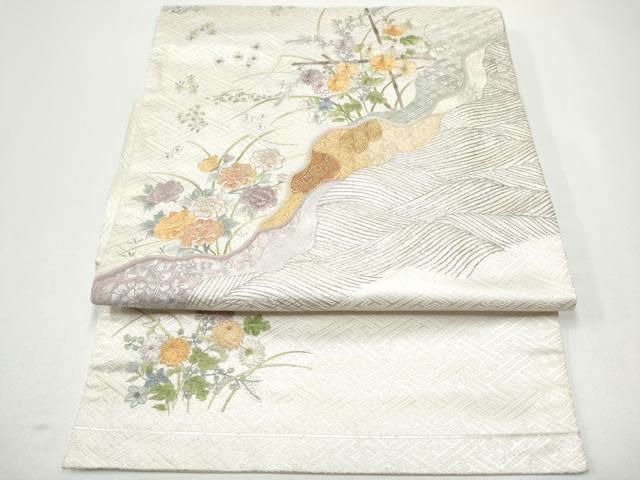 平和屋着物●つけ帯 総刺繍 流水花文 金銀糸 正絹 逸品 CABG9003hy