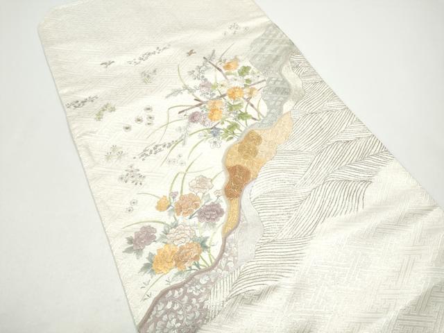 平和屋着物●つけ帯 総刺繍 流水花文 金銀糸 正絹 逸品 CABG9003hy