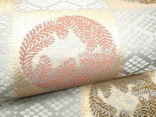 平和屋着物●六通柄袋帯 唐織 市松松葉丸文 金糸 正絹 逸品 CABG9024hy