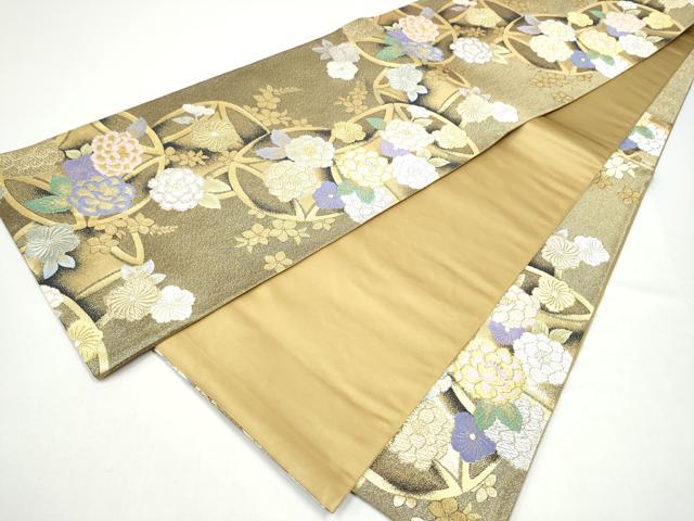 平和屋着物●六通柄袋帯 七宝花文 金銀糸 正絹 逸品 CABG9025hy