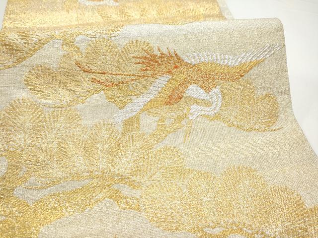 平和屋着物●桝屋高尾 (ねん金綴錦) 六通柄袋帯 蒔絵松鶴文 金銀糸 正絹 逸品 CABG9031hy