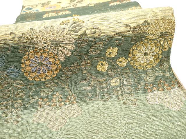 平和屋着物▽六通柄袋帯 スリーシーズン 春夏秋 菊唐草文 金糸 正絹 逸品 CABG9045hy